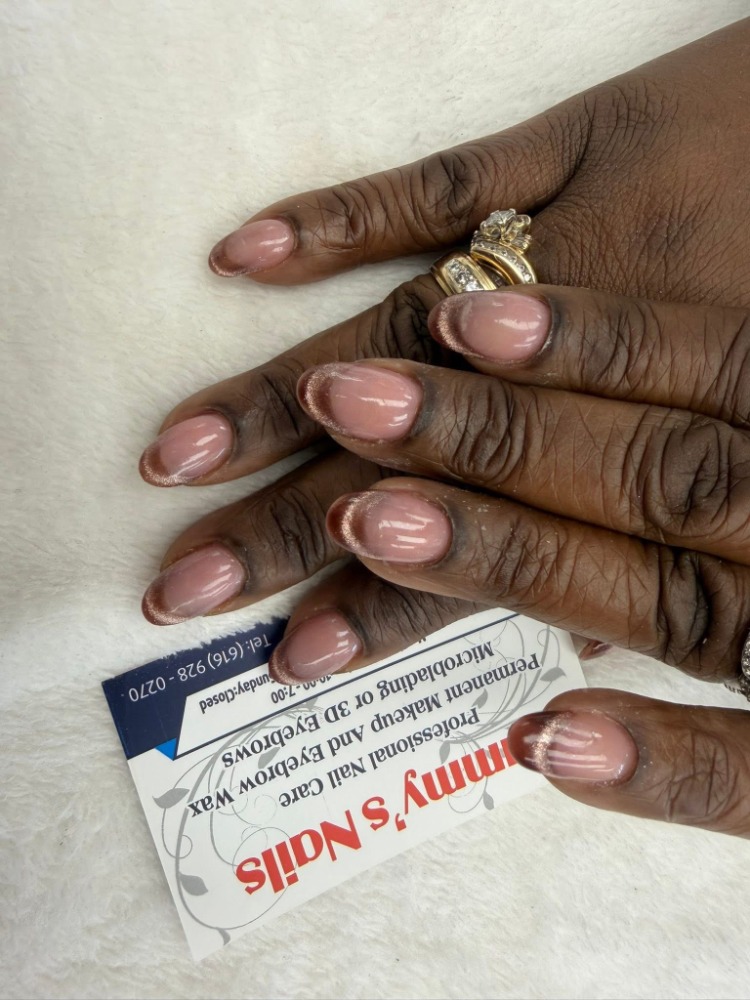 Nude rose chrome French tip nails — Sammy's Nails Holland MI