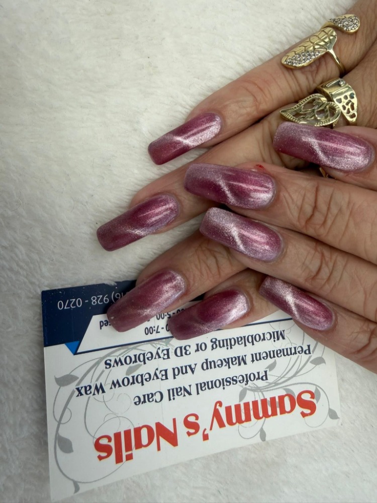 Mauve cat eye coffin nails — Sammy's Nails Holland MI