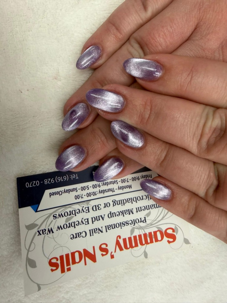 Lavender cat eye nails — Sammy's Nails Holland MI