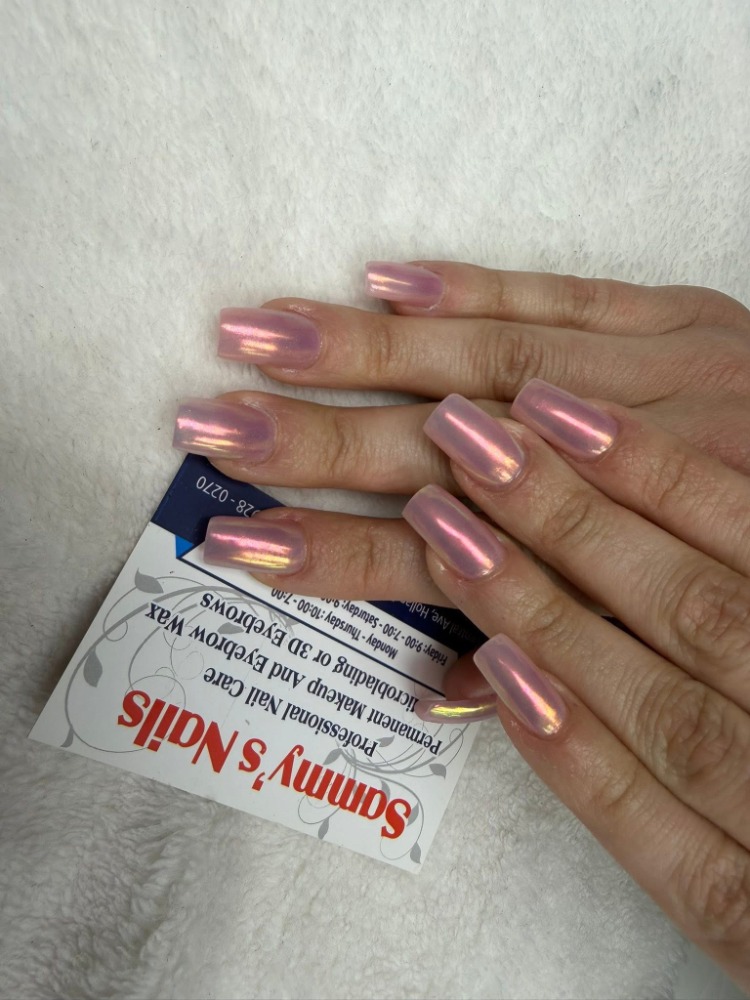 Pink aurora chrome nails — Sammy's Nails Holland MI