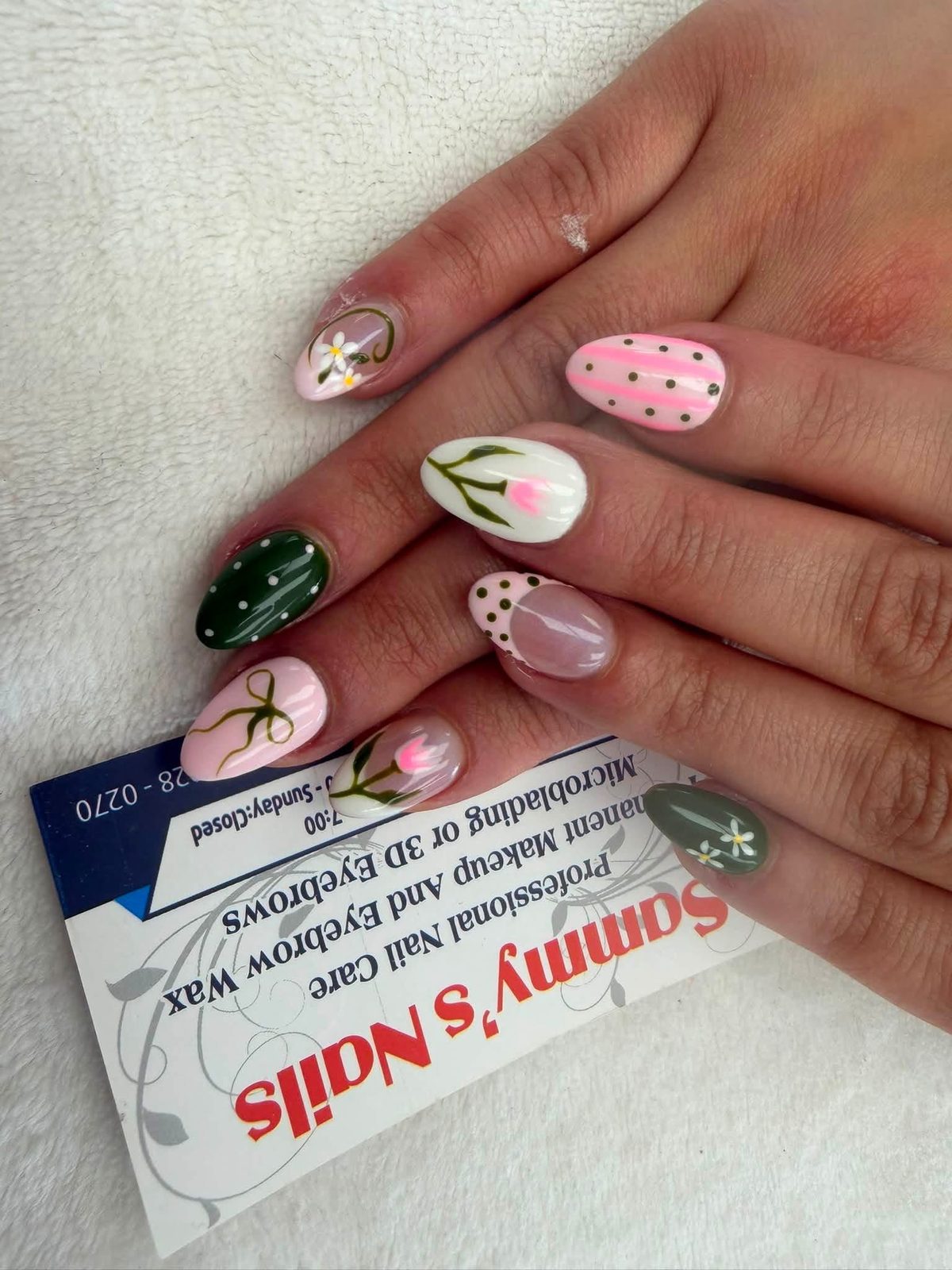 Yellow French tip with pink floral nail art — Sammy's Nails Holland MI