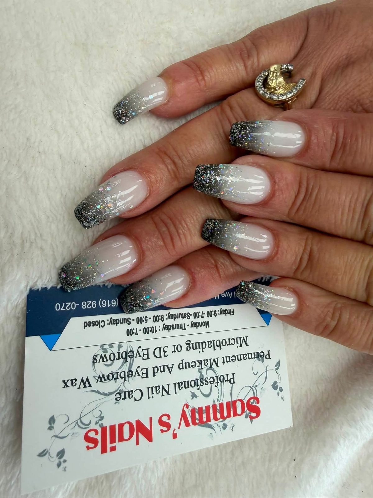 Pink with silver glitter ombré tips — Sammy's Nails Holland MI
